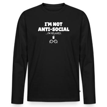 Nicht antisocial, ich bin entspannt - Männer Premium Bio Langarmshirt - Schwarz - Vorne - Nico (187cm)