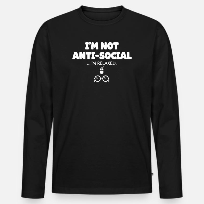 Nicht antisocial, ich bin entspannt - Männer Premium Bio Langarmshirt - Schwarz
