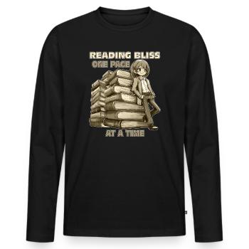 BÜCHER READING BLISS ONE PAGE AT A TIME - Männer Premium Bio Langarmshirt - Schwarz - Vorne - Nico (187cm)