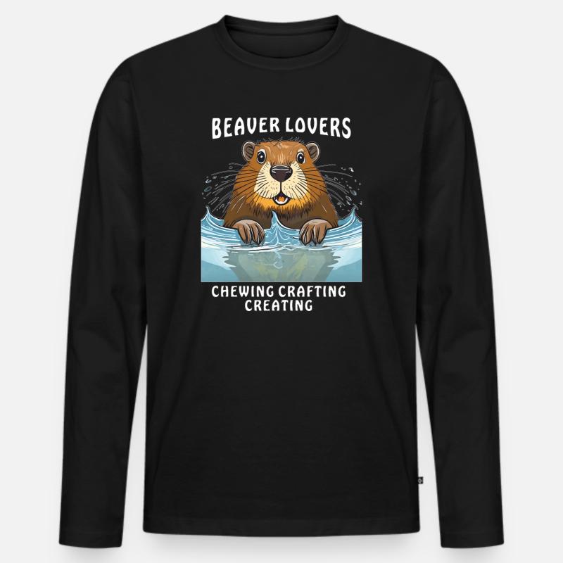 BEAVER LOVERS CHEWING CRAFTING CREATING - Männer Premium Bio Langarmshirt - Schwarz