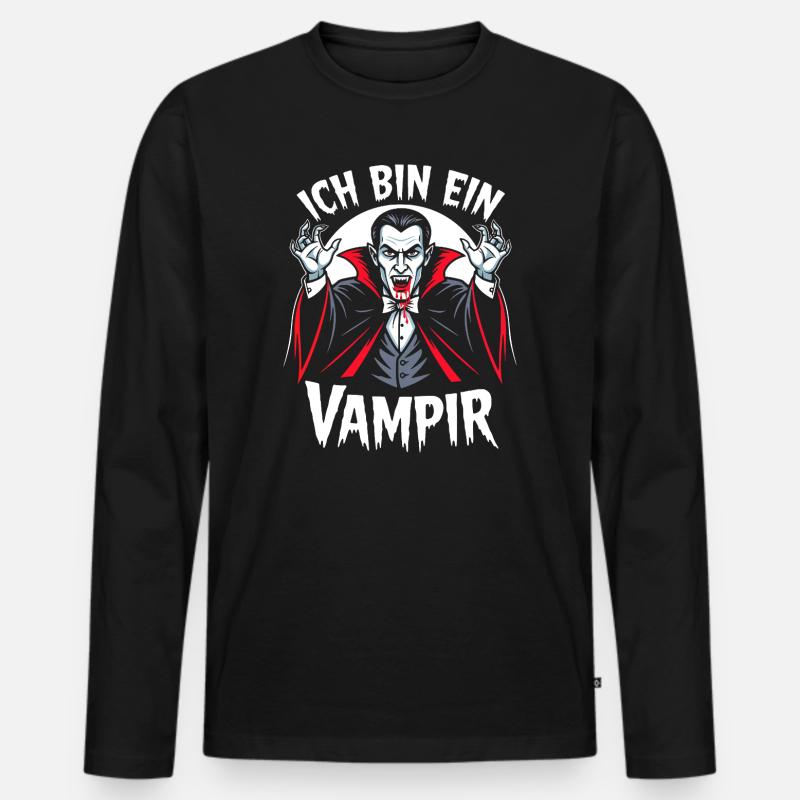 Vampir Kostüm Blutsauger Halloween Grusel  - Männer Premium Bio Langarmshirt - Schwarz