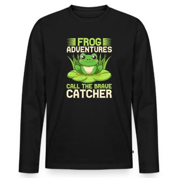 Frog Catcher Adventures Call The Brave Frog - Männer Premium Bio Langarmshirt - Schwarz - Vorne - Nico (187cm)