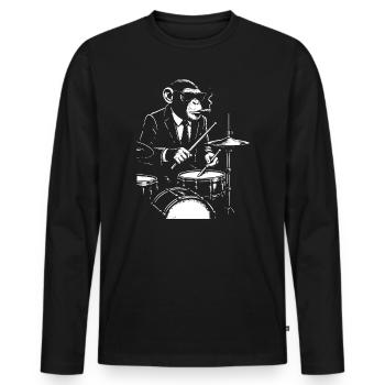 Jazz Monkey playing the Drums - Men's Premium Organic Long Sleeve Shirt - black - Front - Nico (187cm)