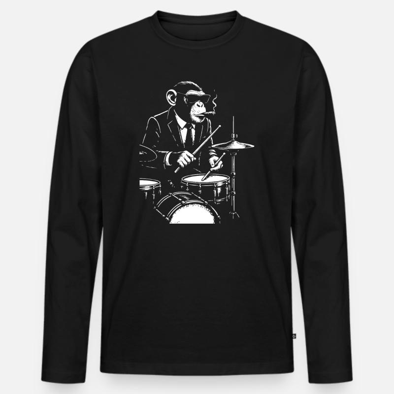 Jazz Monkey spielt das Schlagzeug - Männer Premium Bio Langarmshirt - Schwarz