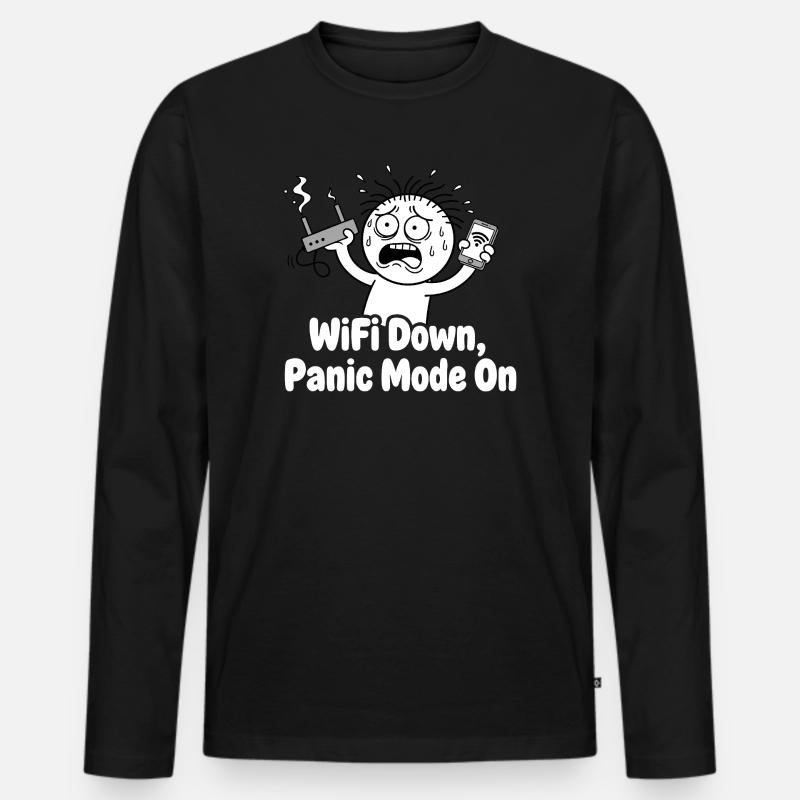 WiFi-Ausfall Panikmodus Meme - Männer Premium Bio Langarmshirt - Schwarz
