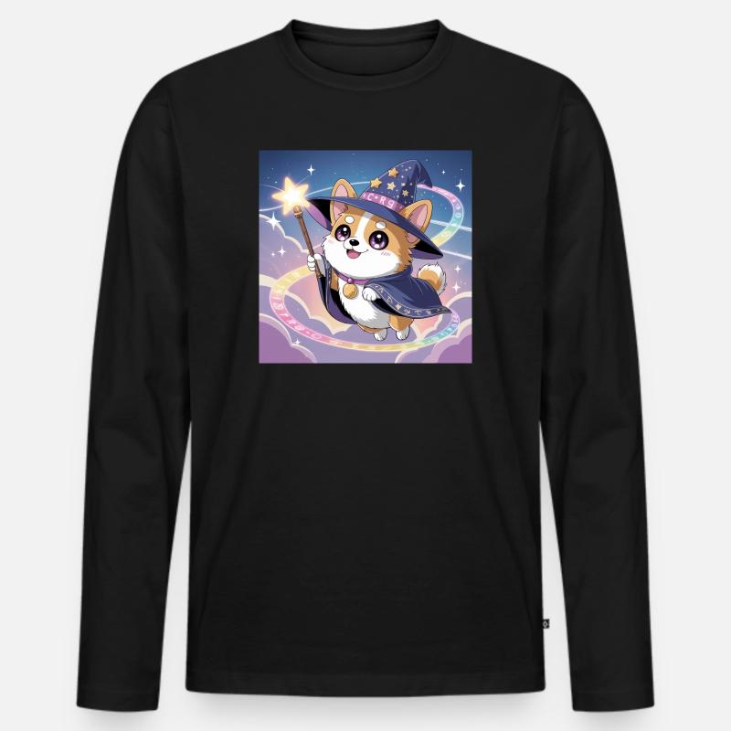 mystical corgi - Maglia a manica lunga ecologica premium da uomo - nero