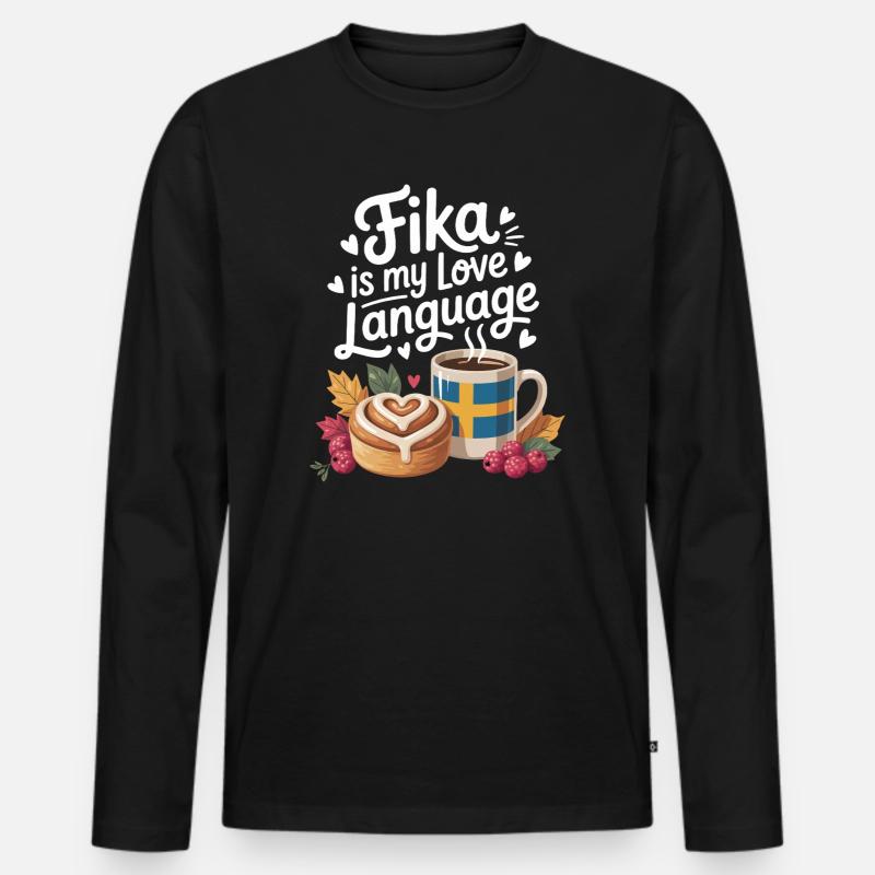 Fika - Männer Premium Bio Langarmshirt - Schwarz