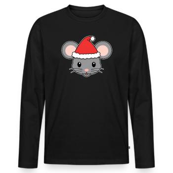 Weihnachtsmaus mit Santa-Hut - Männer Premium Bio Langarmshirt - Schwarz - Vorne - Nico (187cm)