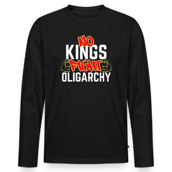 Pas de rois, combat oligarchie - T-shirt manches longues Premium bio Homme - noir - Devant - Nico (187cm)