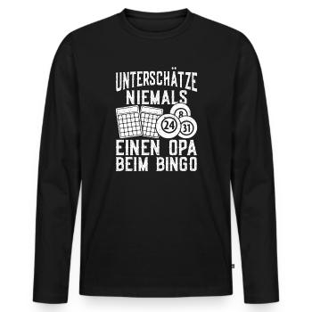 Bingo Player Never Underestimate Grandpa Bingo - Men's Premium Organic Long Sleeve Shirt - black - Front - Nico (187cm)
