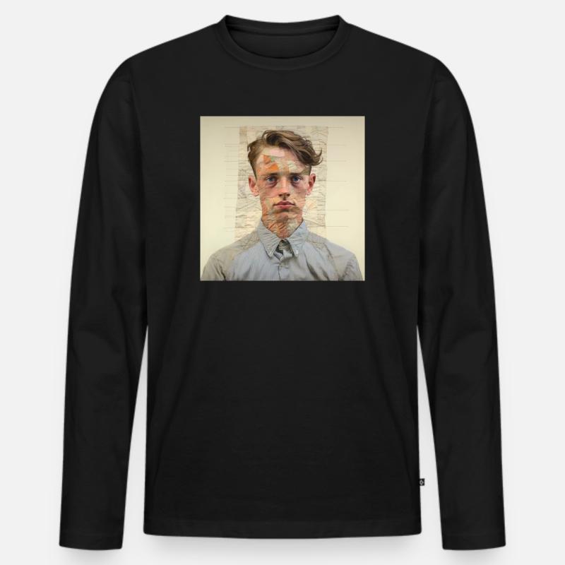Patchwork-Portraet Collage - Männer Premium Bio Langarmshirt - Schwarz