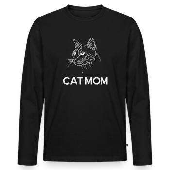 Cat Mom – Minimalist Cat Line Art - Men's Premium Organic Long Sleeve Shirt - black - Front - Nico (187cm)