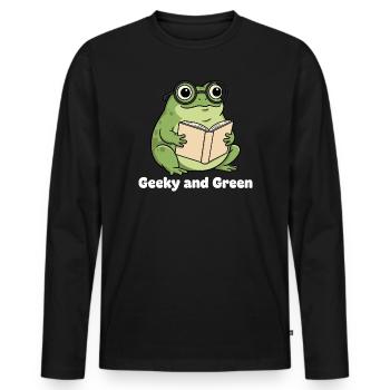 Lecture de grenouille verte geek - T-shirt manches longues Premium bio Homme - noir - Devant - Nico (187cm)