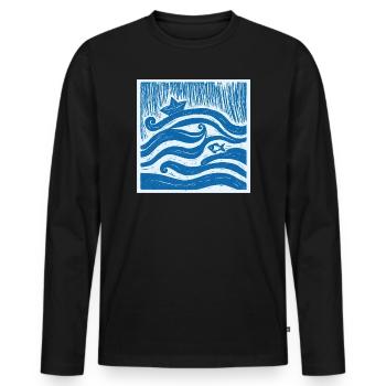 Navire sur vague - Linogravure - T-shirt manches longues Premium bio Homme - noir - Devant - Nico (187cm)