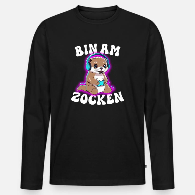 Bin am Zocken Otter  - Männer Premium Bio Langarmshirt - Schwarz