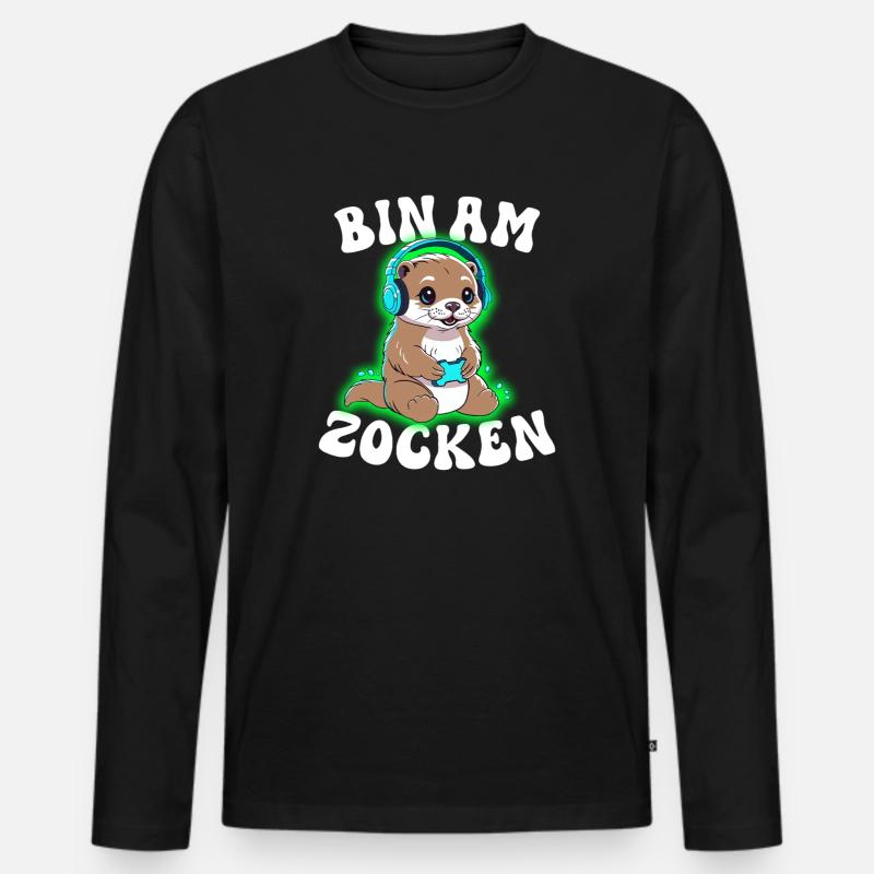 Bin am Zocken Otter - Männer Premium Bio Langarmshirt - Schwarz
