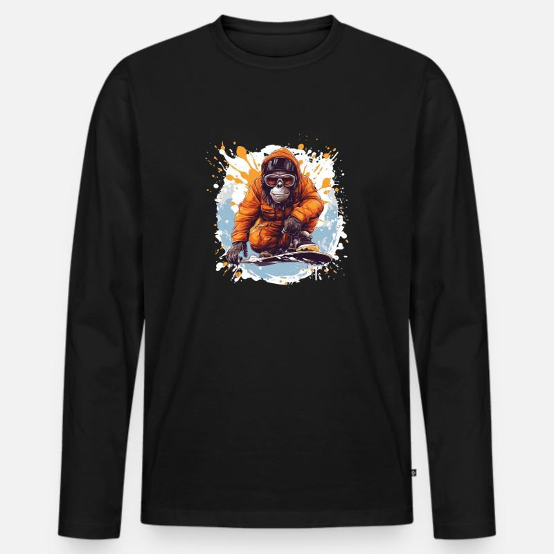 Affe Snowboard - Männer Premium Bio Langarmshirt - Schwarz