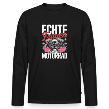 Real Women Riding Motorcycle Biker Saying - Men's Premium Organic Long Sleeve Shirt - black - Front - Nico (187cm)