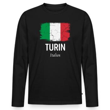 Turin - Men's Premium Organic Long Sleeve Shirt - black - Front - Nico (187cm)