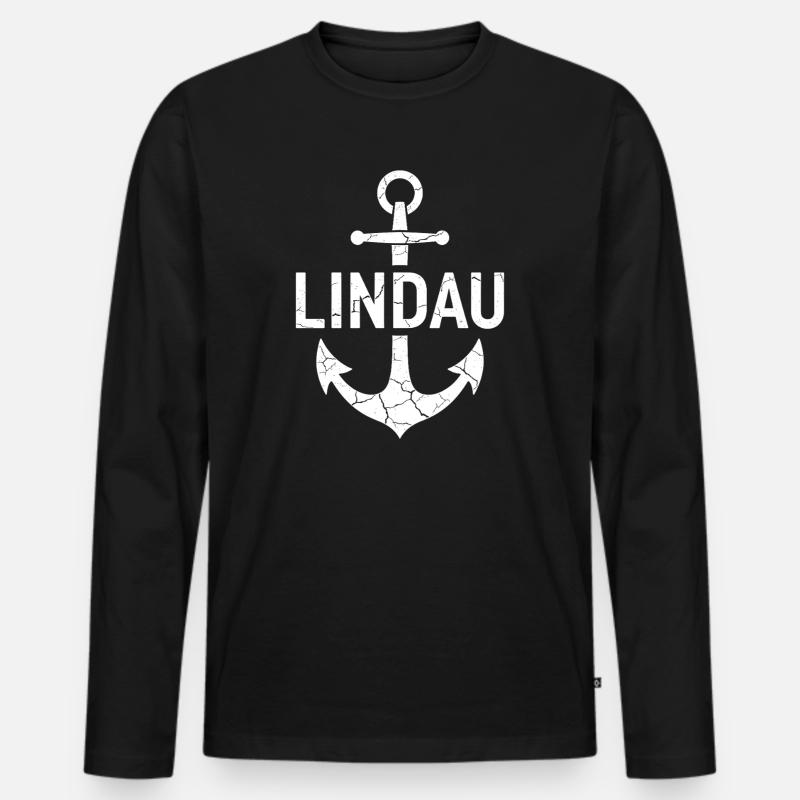 Anker Lindau Bodensee - Männer Premium Bio Langarmshirt - Schwarz