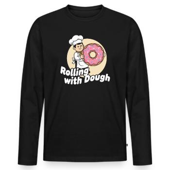 Dessin animé Donut Baker - T-shirt manches longues Premium bio Homme - noir - Devant - Nico (187cm)