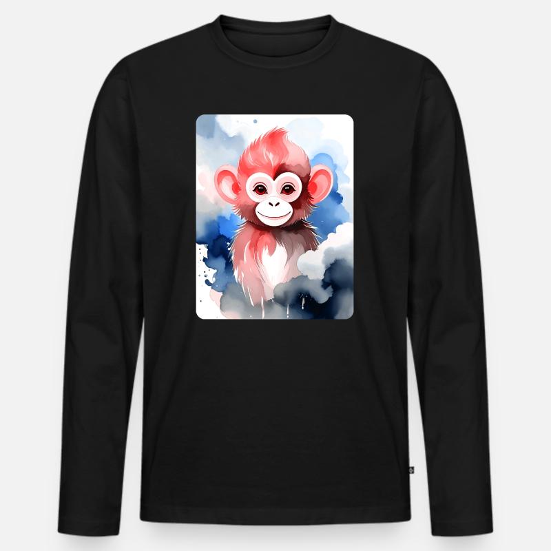 Kleiner Affe (Porträt) (Rotbraun) - Männer Premium Bio Langarmshirt - Schwarz