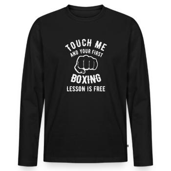 The first boxing lesson is free of charge – boxing - Men's Premium Organic Long Sleeve Shirt - black - Front - Nico (187cm)