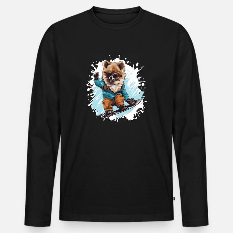 Pomeranian Hund Snowboard - Männer Premium Bio Langarmshirt - Schwarz