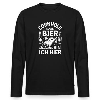 Cornhole et la bière - c’est pourquoi je suis ici - T-shirt manches longues Premium bio Homme - noir - Devant - Nico (187cm)