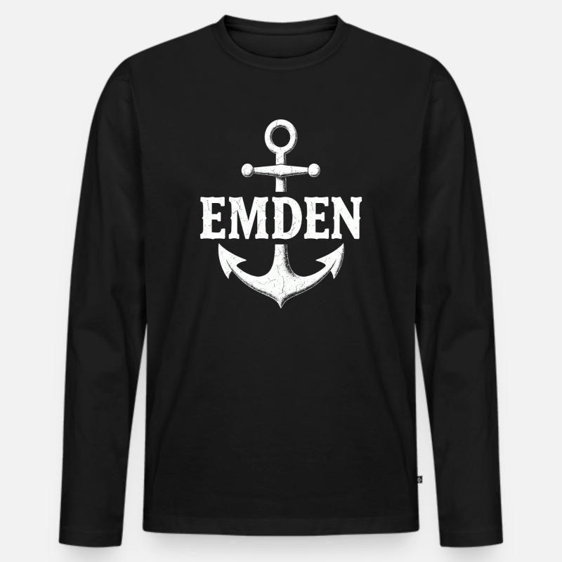 Anker Emden Nordsee - Männer Premium Bio Langarmshirt - Schwarz