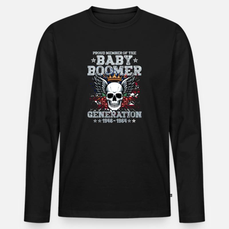 Baby Boomers Generation Skull mit Krone - Männer Premium Bio Langarmshirt - Schwarz