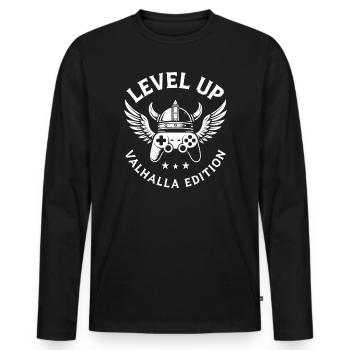 Level Up – Valhalla Edition - Men's Premium Organic Long Sleeve Shirt - black - Front - Nico (187cm)