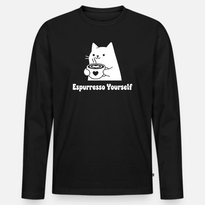 Espresso Yourself Katzenmotiv - Männer Premium Bio Langarmshirt - Schwarz