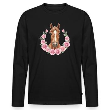 cheval brun - T-shirt manches longues Premium bio Homme - noir - Devant - Nico (187cm)
