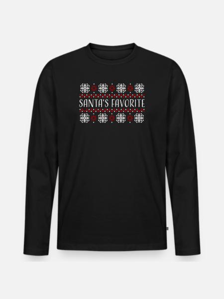 Santa's Favorite Weihnachtspullover Schneeflocken - Männer Premium Bio Langarmshirt - Schwarz