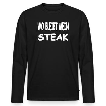 Steak - Männer Premium Bio Langarmshirt - Schwarz - Vorne - Nico (187cm)