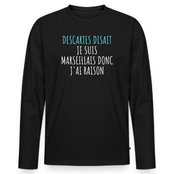 Philosophy Marseille - Parody Descartes Sud - Men's Premium Organic Long Sleeve Shirt - black - Front - Nico (187cm)