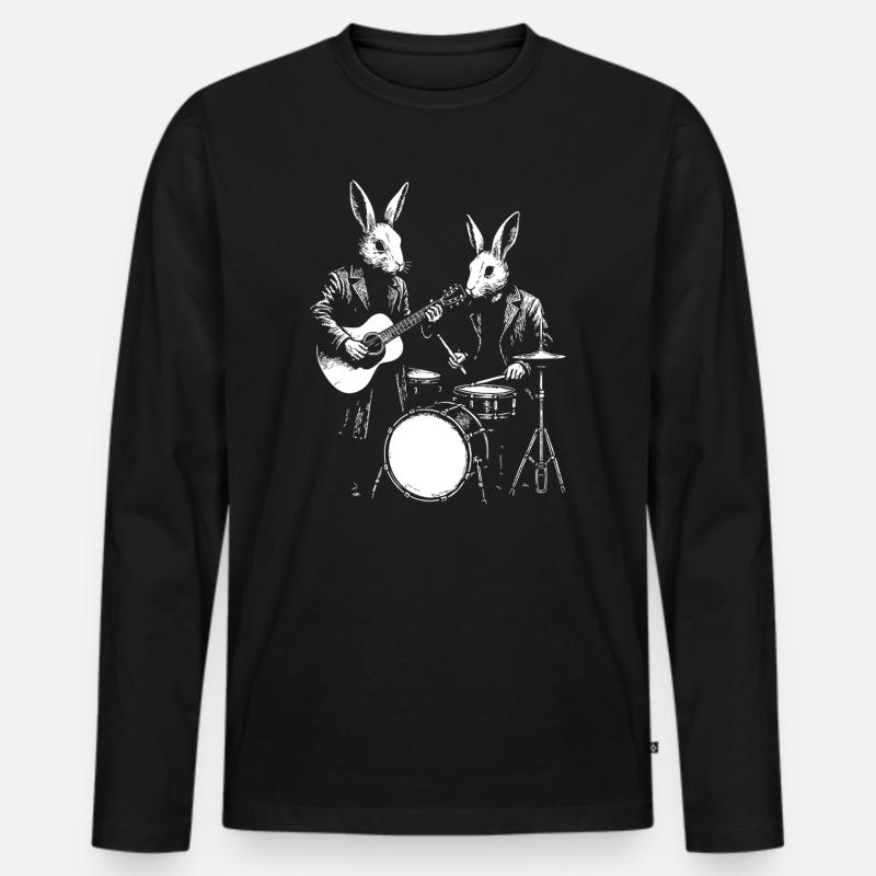Bunny Band Jam: Gitarre & Schlagzeug - Männer Premium Bio Langarmshirt - Schwarz