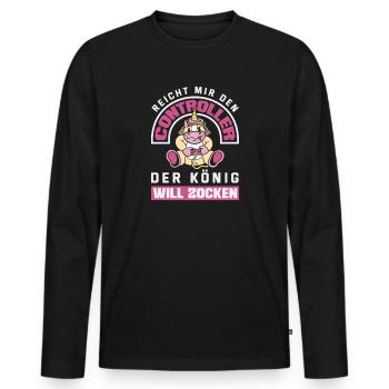 Reicht mir den Controller – König will zocken - Männer Premium Bio Langarmshirt - Schwarz - Vorne - Nico (187cm)