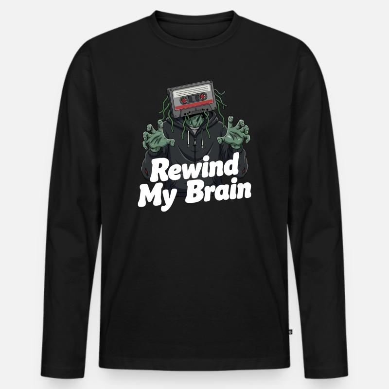 Rewind My Brain Zombie Illustration - Männer Premium Bio Langarmshirt - Schwarz
