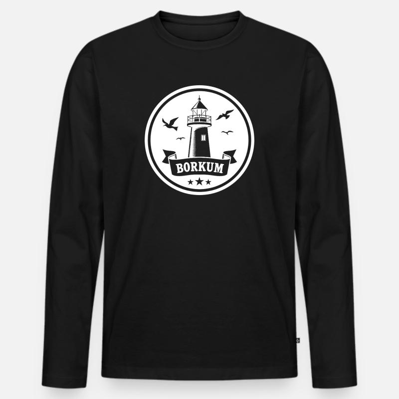 Leuchtturm Borkum Maritimes Emblem - Männer Premium Bio Langarmshirt - Schwarz
