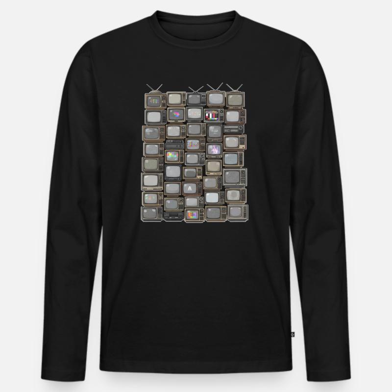 Retro Fernseh-Stack Collage - Männer Premium Bio Langarmshirt - Schwarz