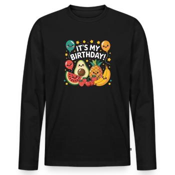 C’est mon anniversaire Kawaii Fruit Party Avocat Ananas - T-shirt manches longues Premium bio Homme - noir - Devant - Nico (187cm)