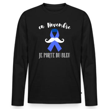 Im November trage ich Novemberblau - Männer Premium Bio Langarmshirt - Schwarz - Vorne - Nico (187cm)