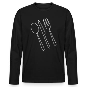 Couverts Fourchette Cuillère - T-shirt manches longues Premium bio Homme - noir - Devant - Nico (187cm)