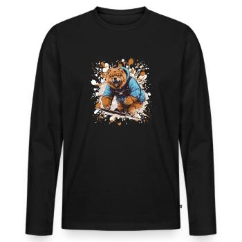 Chow Chow Dog Snowboard Sports - Men's Premium Organic Long Sleeve Shirt - black - Front - Nico (187cm)