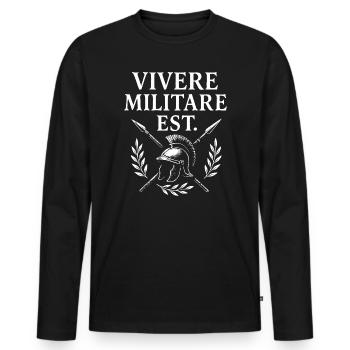 Vivere Militare Est Emblem - Männer Premium Bio Langarmshirt - Schwarz - Vorne - Nico (187cm)