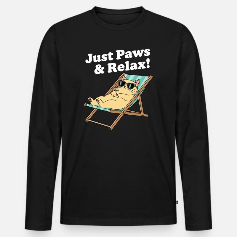 Relax Katze im Liegestuhl - Männer Premium Bio Langarmshirt - Schwarz