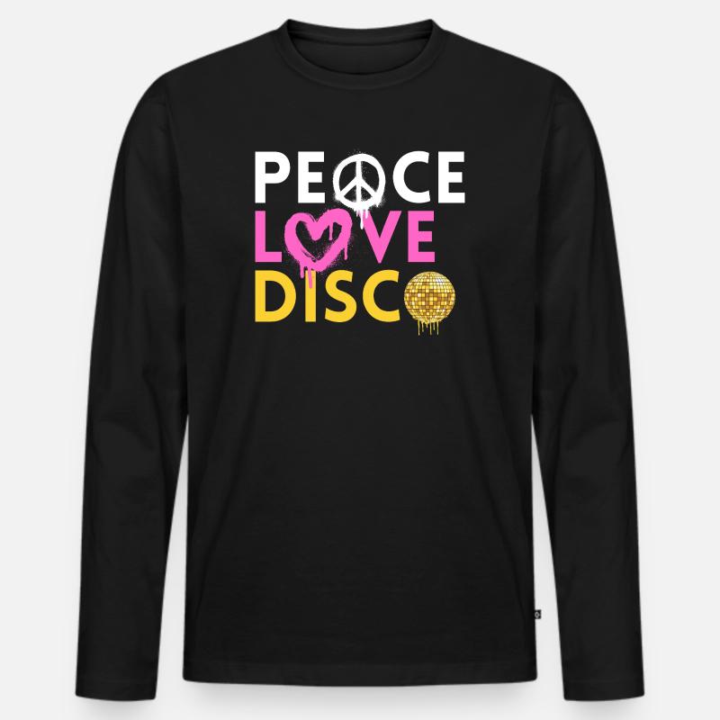 Peace Love Disco Retro Neon Style - Männer Premium Bio Langarmshirt - Schwarz