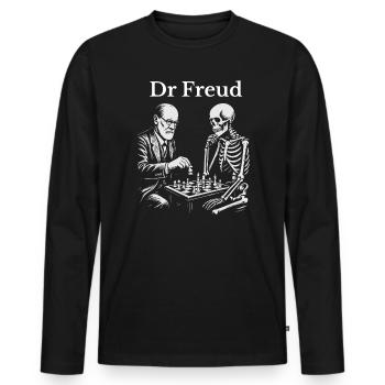 Duel d’échecs Freud avec squelette - T-shirt manches longues Premium bio Homme - noir - Devant - Nico (187cm)